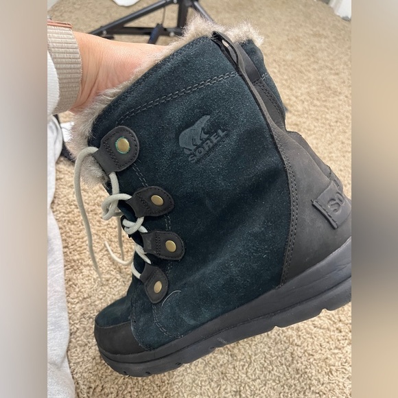 Sorel Explorer Joan Black/ Stone High Top leather boots sz 10 - Picture 10 of 16